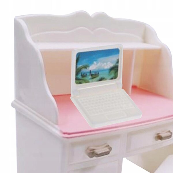 Set Miniatur Bianco con Scrivania e Sedia per Casa delle Bambole con Laptop