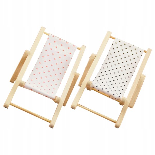 Mini sdraio da spiaggia decorative in legno, 2 pz. per la casa delle bambole e l'artigianato