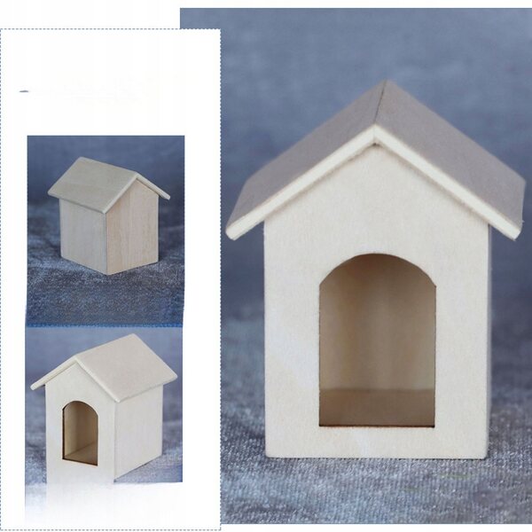 Beigefarbenes Mini-Hausmodell aus Holz für kreative Dekorationen und Geschenke