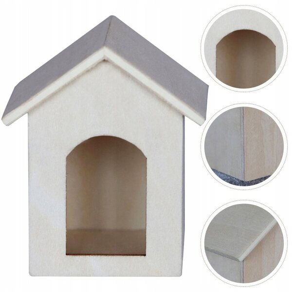 Beigefarbenes Mini-Hausmodell aus Holz für kreative Dekorationen und Geschenke