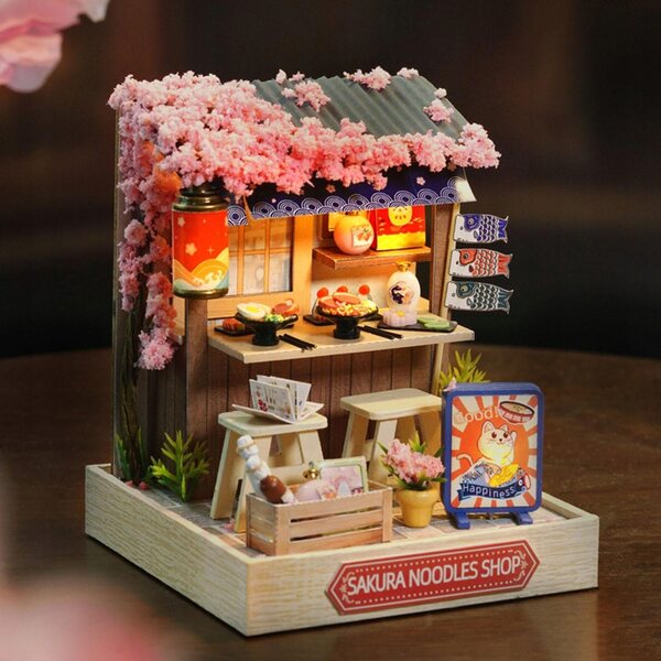 DIY Mini-Holzpuppenhaus-Set 3D-Puzzle Sakuras Noodles-Modell