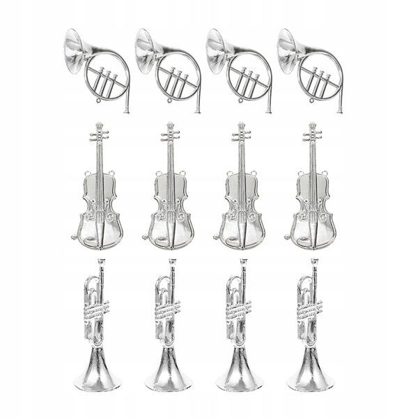 12 Mini-Silber-Musikinstrument-Dekorationen für den Weihnachtsbaum