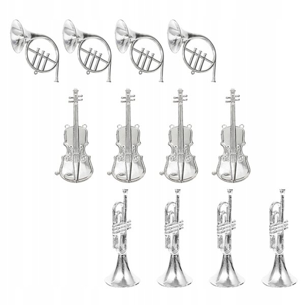 12 Mini-Silber-Musikinstrument-Dekorationen für den Weihnachtsbaum