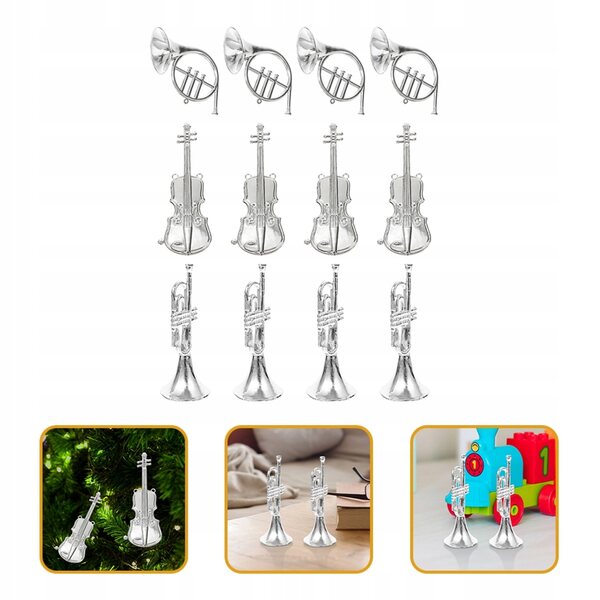 12 Mini-Silber-Musikinstrument-Dekorationen für den Weihnachtsbaum