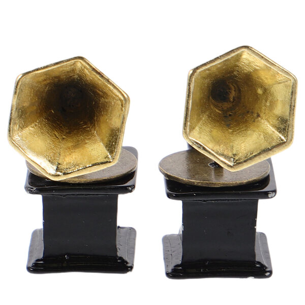 Miniaturale gramofoni vintage in metallo nero per decorazioni e collezioni