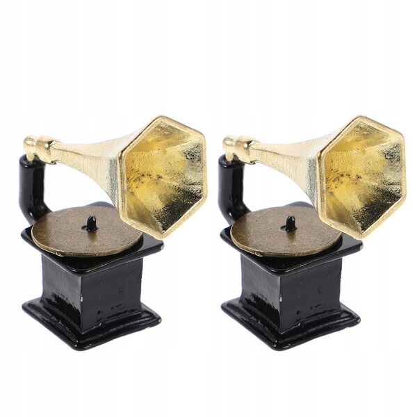 Miniaturale gramofoni vintage in metallo nero per decorazioni e collezioni