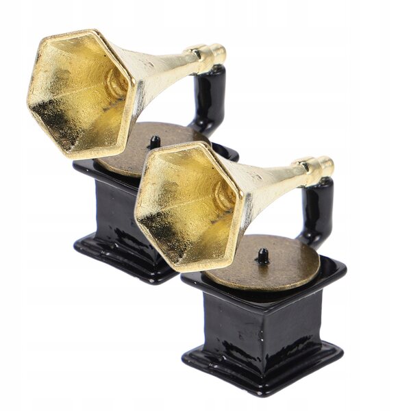 Miniaturale gramofoni vintage in metallo nero per decorazioni e collezioni
