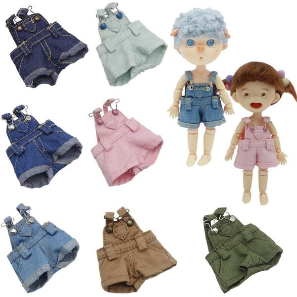 Khakifarbene Denim-Overalls für OB11-BJD-Puppen im Maßstab 1:12 – Freizeitkleidung