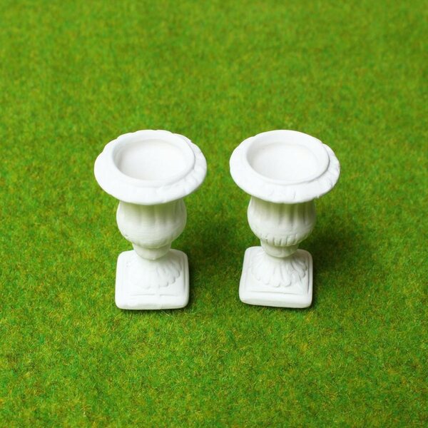 Set 2 Doniczek Bianche in Ceramica Miniature 1/12 per Casa delle Bambole