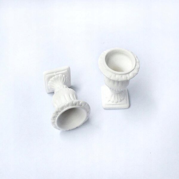 Set 2 Doniczek Bianche in Ceramica Miniature 1/12 per Casa delle Bambole