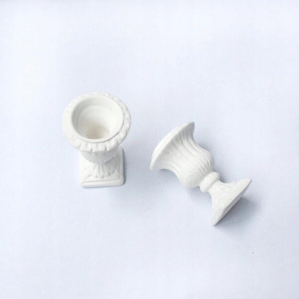 Set 2 Doniczek Bianche in Ceramica Miniature 1/12 per Casa delle Bambole