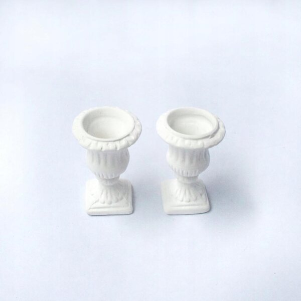 Set 2 Doniczek Bianche in Ceramica Miniature 1/12 per Casa delle Bambole