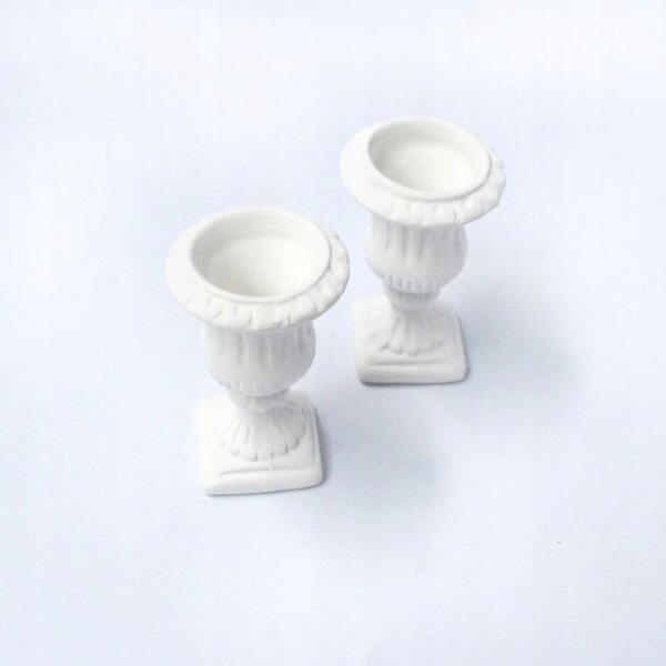 Set 2 Doniczek Bianche in Ceramica Miniature 1/12 per Casa delle Bambole