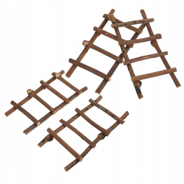 Set 4 Mini Scale Modelli di Scale in Rattan Naturale per Decorazioni Micro 25x10x2 cm