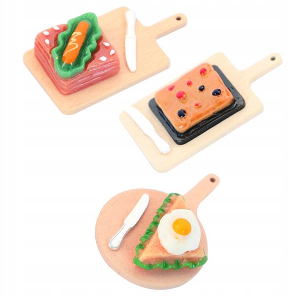 Dekorative Lebensmittelminiaturen 3-teilig für Puppenhäuser, farbenfroh und realistisch