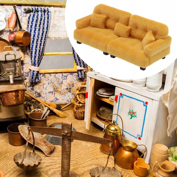 Miniatura divano realistico per casa delle bambole 1:30 colore marrone