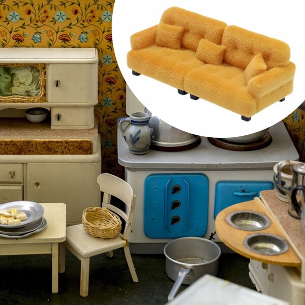 Miniatura divano realistico per casa delle bambole 1:30 colore marrone