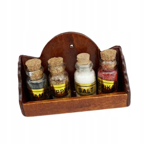 1:12 Wandregal aus Holz für ein Puppenhaus mit Gewürzdosen