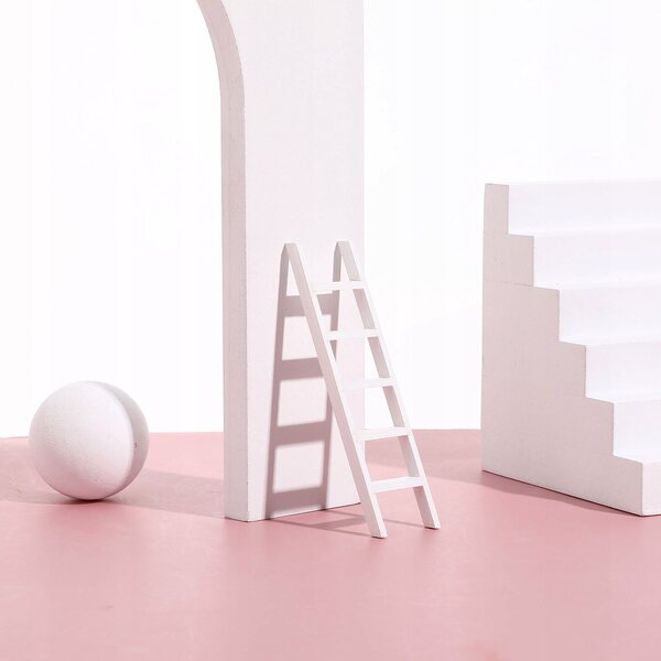 Mini scala in legno bianca per mini custodia 1:12, decorazione elegante e resistente