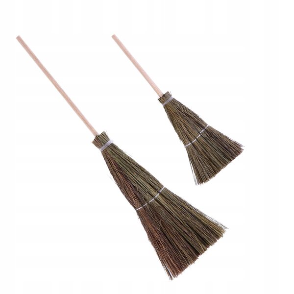 Lot de 2 mini balais décoratifs en bois et paille pour maisons de poupées