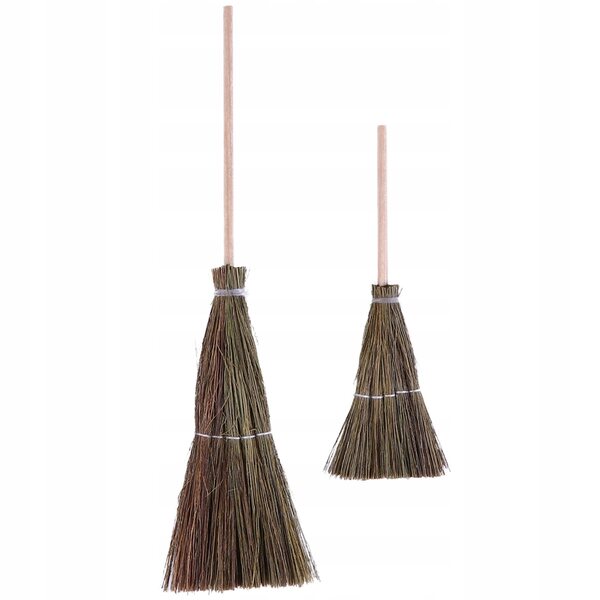 Set mit 2 dekorativen Mini-Besen aus Holz und Stroh für Puppenhäuser