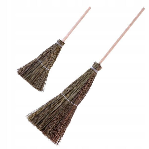 Set mit 2 dekorativen Mini-Besen aus Holz und Stroh für Puppenhäuser