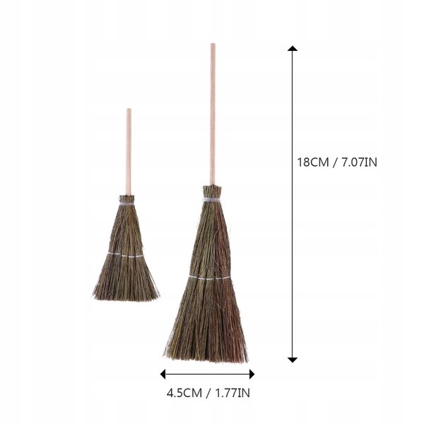 Set mit 2 dekorativen Mini-Besen aus Holz und Stroh für Puppenhäuser