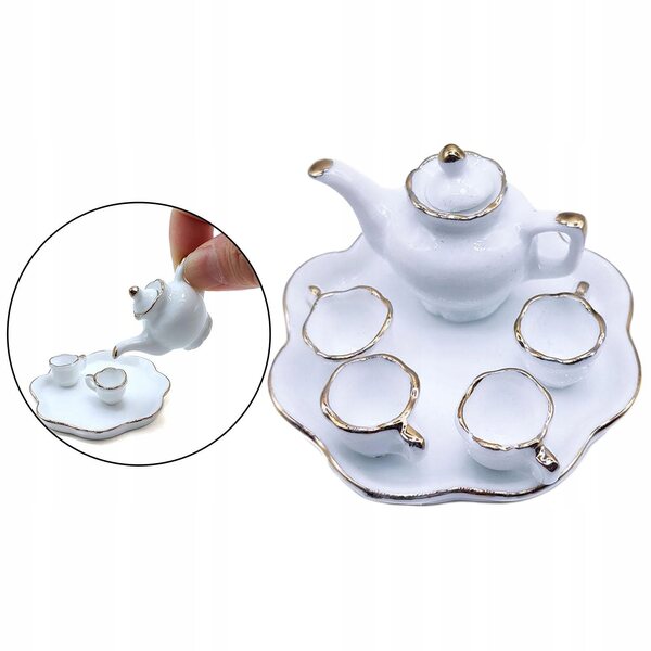 Ceramic Dollhouse Miniature Set 6 Pieces Vintage Style White