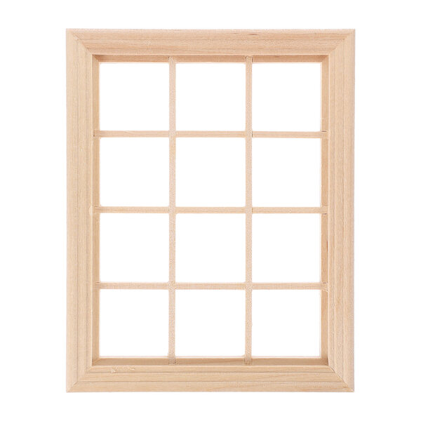 Beigefarbenes Mini-Fenster aus Holz für Puppenhaus 1:12, realistische Dekoration