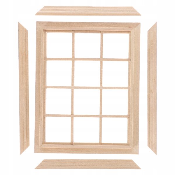 Beigefarbenes Mini-Fenster aus Holz für Puppenhaus 1:12, realistische Dekoration