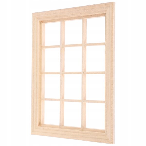Beigefarbenes Mini-Fenster aus Holz für Puppenhaus 1:12, realistische Dekoration