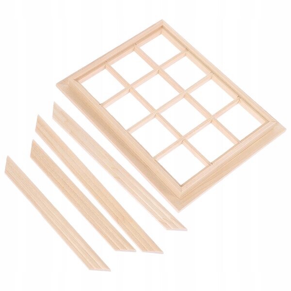 Beigefarbenes Mini-Fenster aus Holz für Puppenhaus 1:12, realistische Dekoration