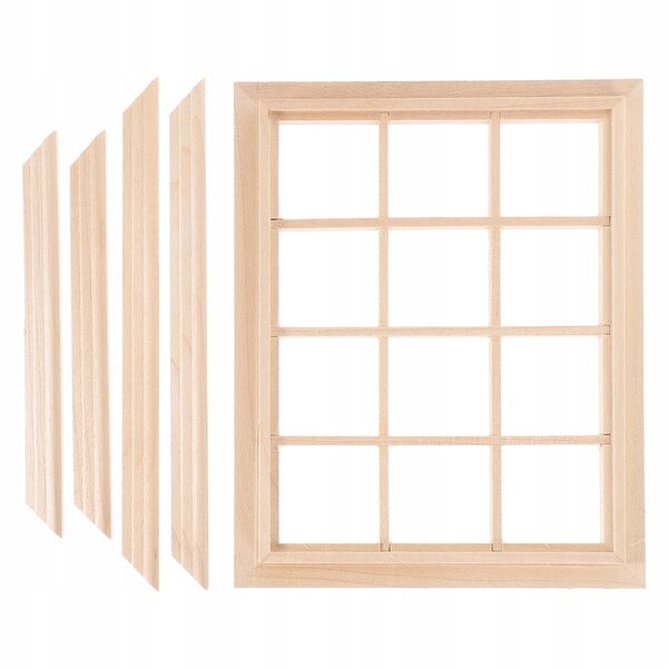 Beigefarbenes Mini-Fenster aus Holz für Puppenhaus 1:12, realistische Dekoration