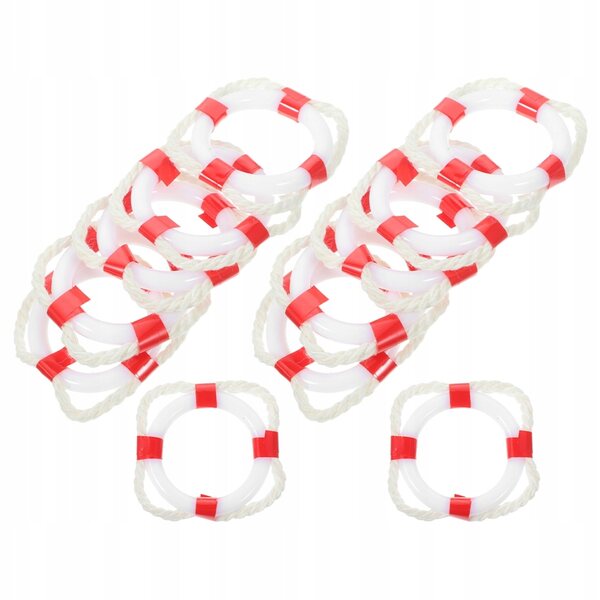 Set 12 mini modelli con salvagente stile mediterraneo in plastica rossa
