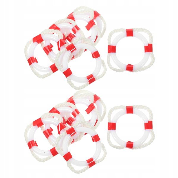 Set 12 mini modelli con salvagente stile mediterraneo in plastica rossa