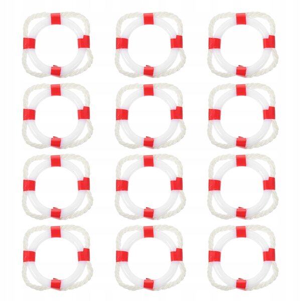 Set 12 mini modelli con salvagente stile mediterraneo in plastica rossa