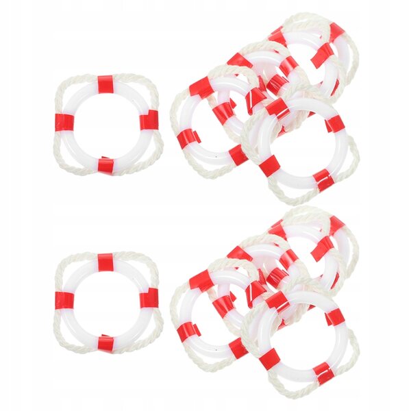 Set 12 mini modelli con salvagente stile mediterraneo in plastica rossa