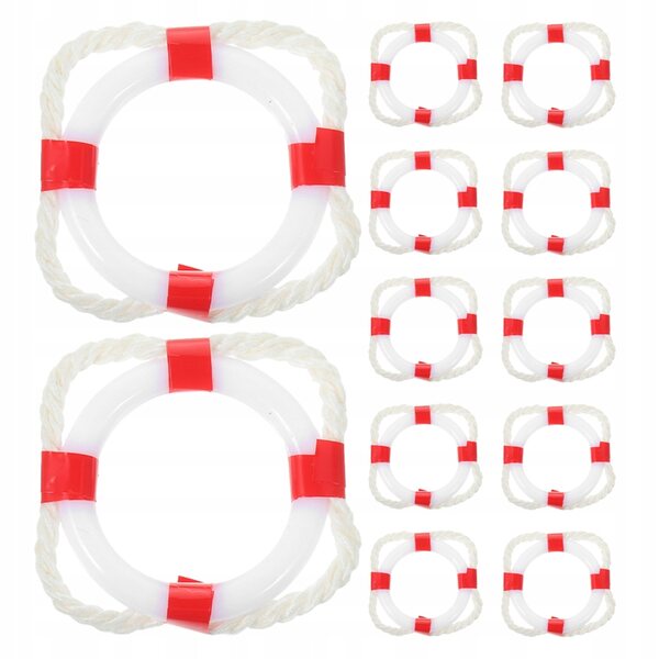 Set 12 mini modelli con salvagente stile mediterraneo in plastica rossa