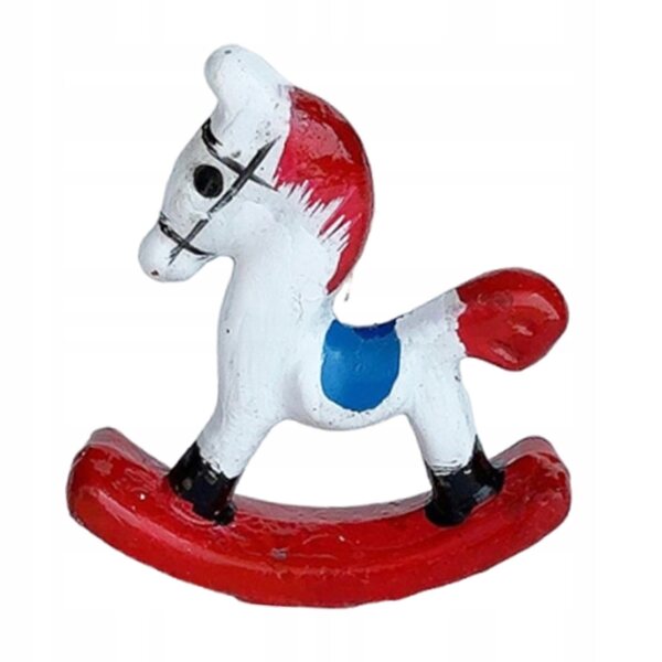 Miniature cavallo a dondolo in legno per casa delle bambole 1:12, accessorio decorativo