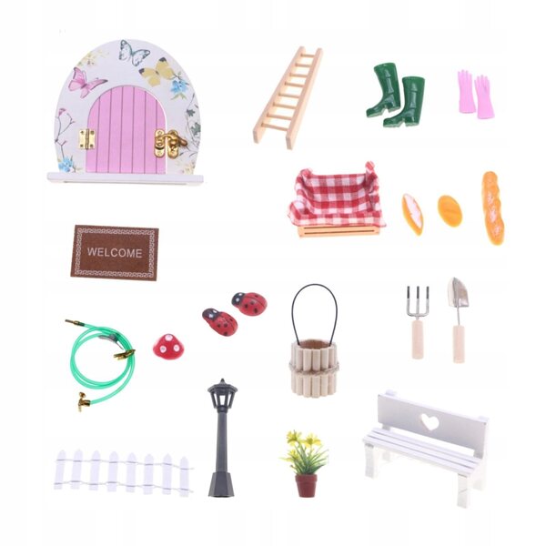 Set Miniatura Porte in Legno per Casa delle Bambole Scala 1/12 con Accessori