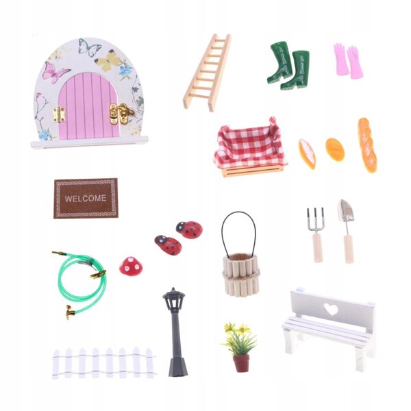 Set Miniatura Porte in Legno per Casa delle Bambole Scala 1/12 con Accessori