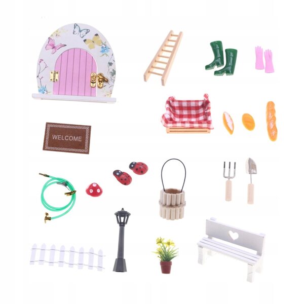 Set Miniatura Porte in Legno per Casa delle Bambole Scala 1/12 con Accessori