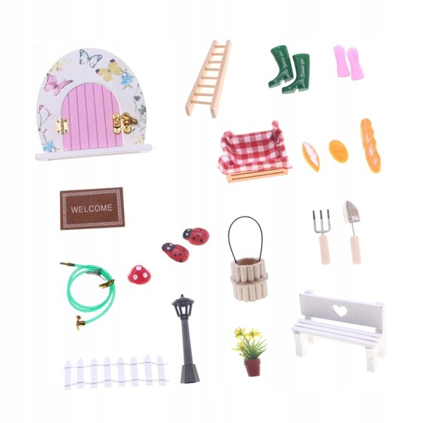 Set Miniatura Porte in Legno per Casa delle Bambole Scala 1/12 con Accessori