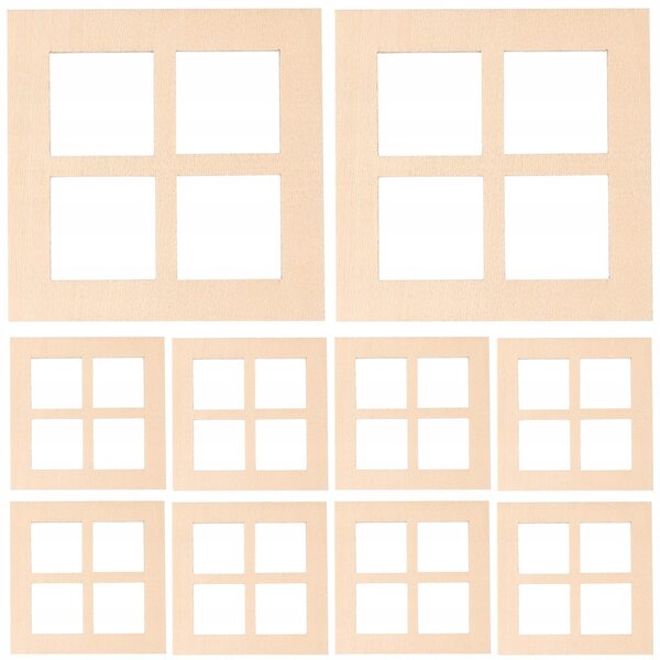 Set 10 Mini Finestra in Legno Beige per Casette delle Bambole, Realistiche e Leggere