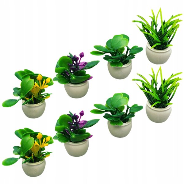 Lot de 8 mini plantes artificielles pour décoration de maison de poupée multicolore
