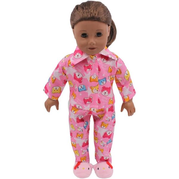 Completo Pigiama per Bambola Americana 46 cm - Top e Pantaloni con Stampa Orsetto