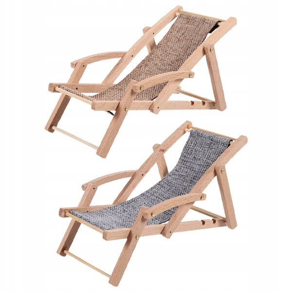 Holzminiaturen von 2 Strandliegestühlen für Haus- und Puppendekorationen