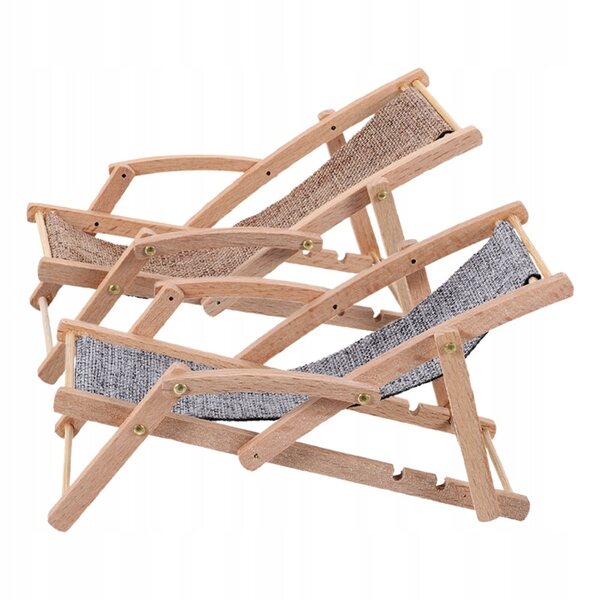 Holzminiaturen von 2 Strandliegestühlen für Haus- und Puppendekorationen