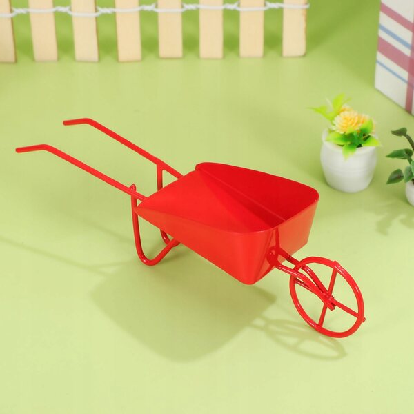 Mini Carriola Vintage in Metallo Rosso per Casa delle Bambole 12,5 cm