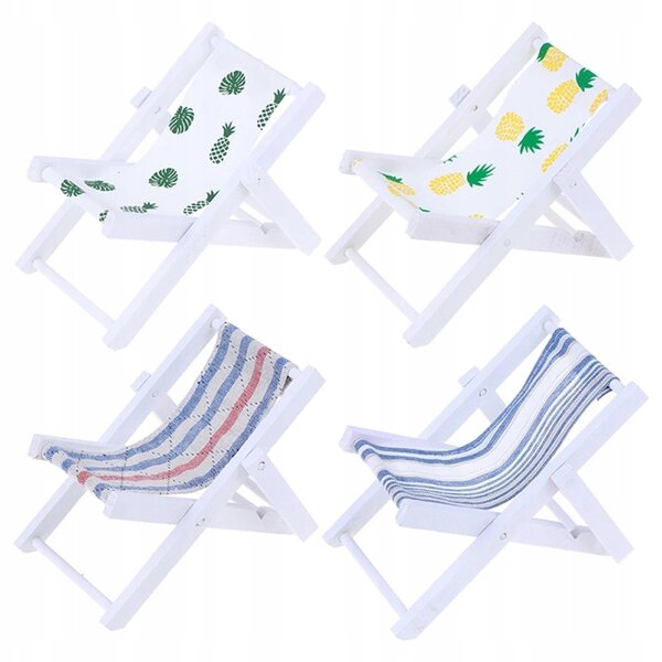 4 SZT. MINI KRZESEŁKA PLAŻOWE DO DOMKU DLA LALEK Z NATURALNYCH MATERIAŁÓW